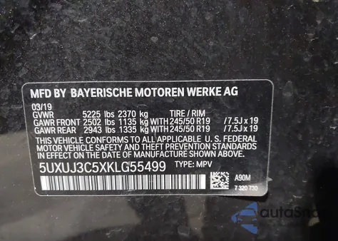 2019 BMW X4 xDrive30I z USA, uszkodzony, nr VIN 5UXUJ3C5XKLG55499